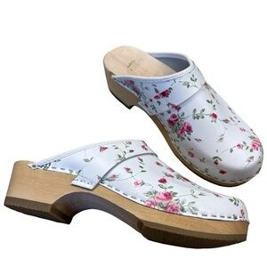 SIMSON rose bud floral leather clogs 41